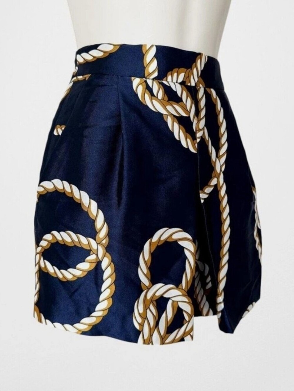Zara Knot Print Navy Blue White High Waist Pleated Shorts Nautical Style, Sz XL - Picture 8 of 16
